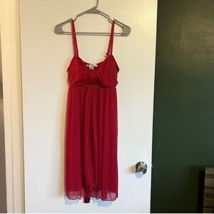 Y2K la belle red chiffon knee length babydoll dress with satin bow at back